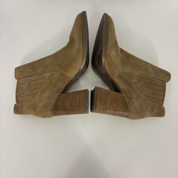 Marc Fisher Tan Suede Block Heeled Ankle Booties Size 9.5 - Picture 5 of 7